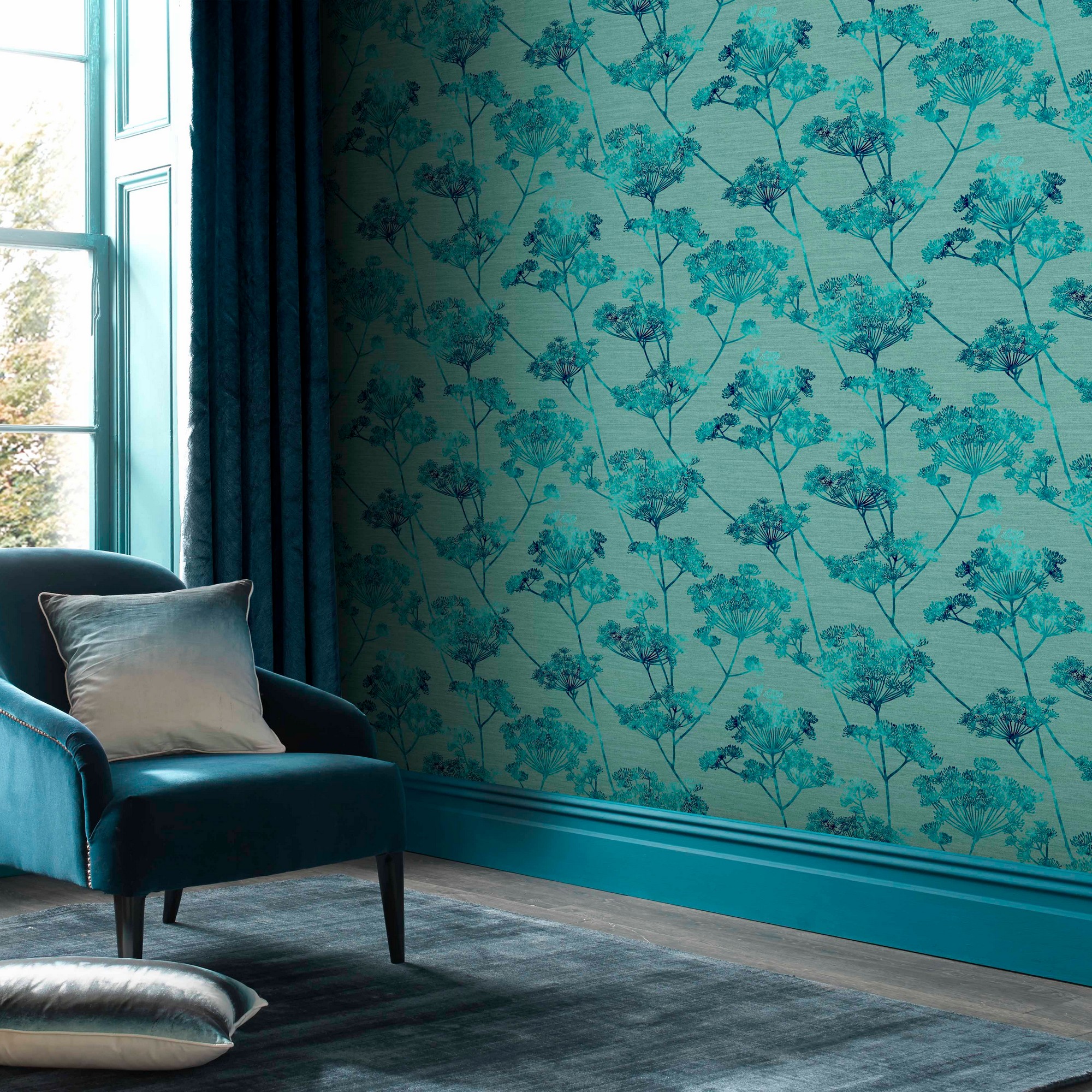 Hortus Wallpaper 112204 By Graham Brown In Teal Blue